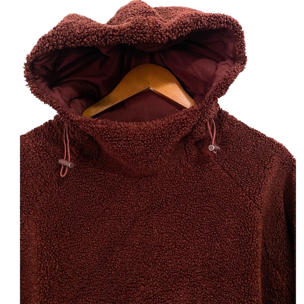 Vince Cozy Pullover Hoodie Small Red Maroon Faux Sherpa Teddy Cropped Sweatshirt - Picture 7 of 16